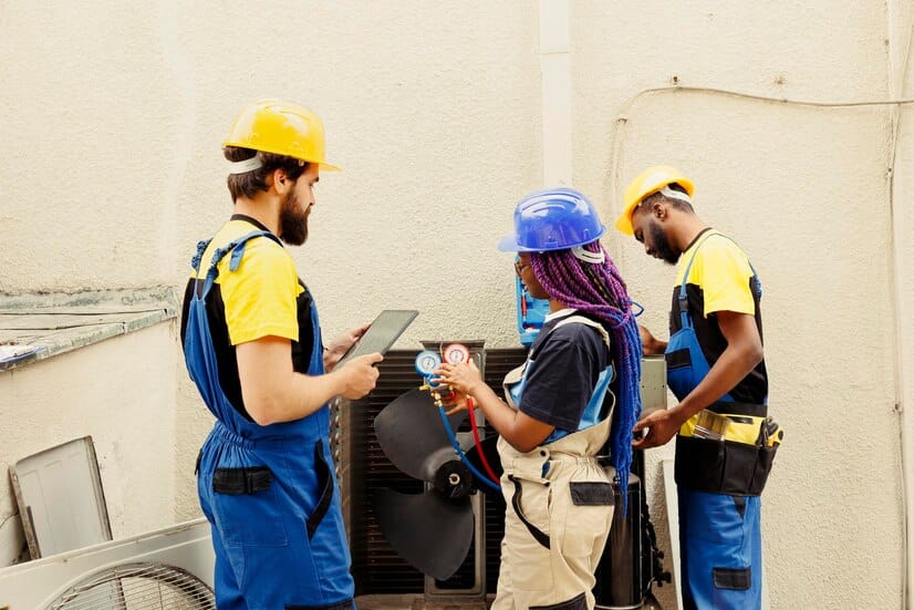 competent mechanics diverse team hired by client search refrigerant leaks outdoor air conditioner evaporator coil leading poor cooling issues hot summer months 482257 70256